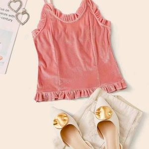 Frill detail velvet cami top.
